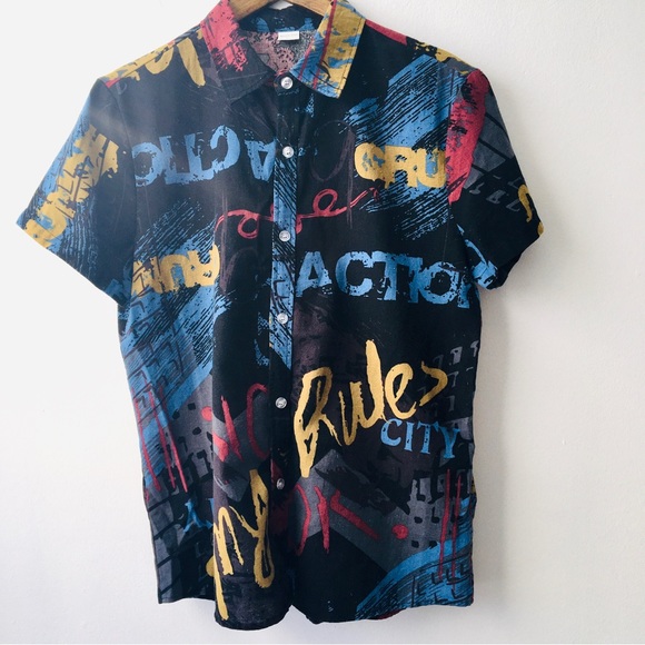 SHEIN button down men multicolor shirt - Picture 7 of 11